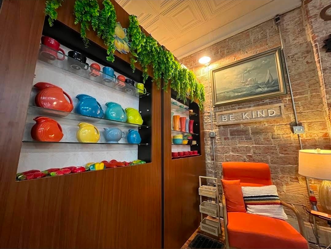 Lemonade Gifts Fiesta Ware and vintage nook with brick wall